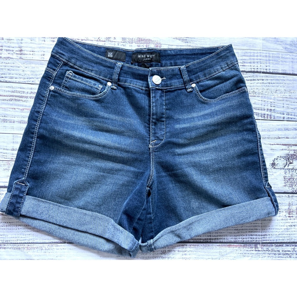 Nine West Denim Shorts Women Blue Cuffed Stretch Five Pocket Size 8/29